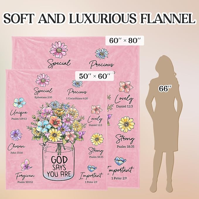 Christian Birthday Gifts for Women, Christian Religious Blanket with Flower | Birthday Gifts for Women, Spiritual Baptism Gifts for Grandma Mom Daughter Girls Wife, Soft Throw Blanket 80''x 60'', Pink