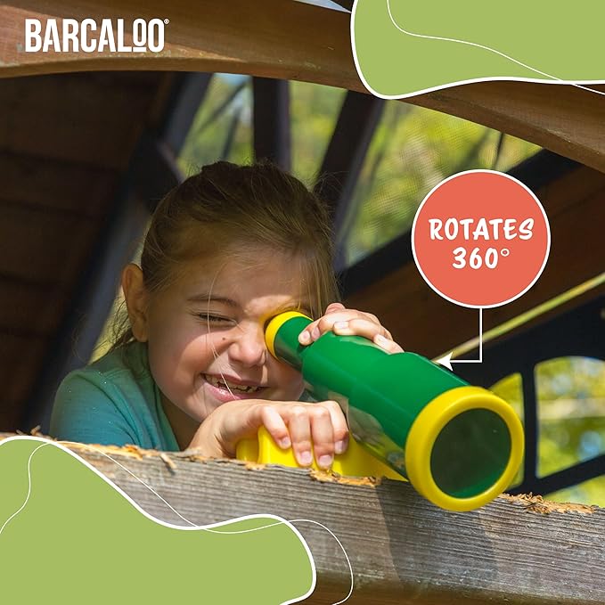 Barcaloo Playhouse Accessories for Kids, Outdoors Playground Sets for Backyards with Telescope, Periscope & Pirate Playset Binoculars Attachments, Backyard Treehouse, Jungle Gym and Swing Set