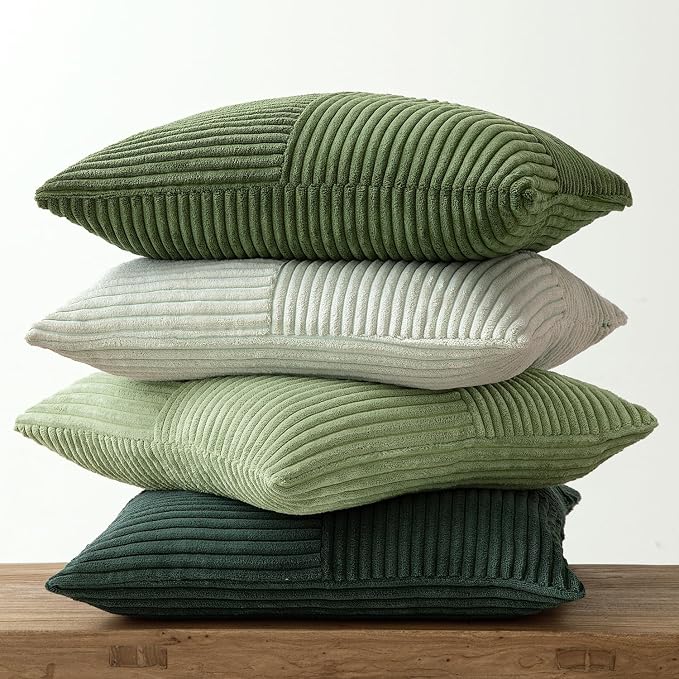 MIULEE Spring Green Decorative Throw Pillow Covers 20x20 Inch Set of 4 Boho Farmhouse Cushion Covers Mordern Nordic Pillow Cases Soft Corduroy Gradient Home Decor for Couch Sofa Living Room Bed