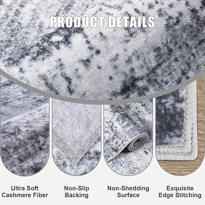 Washable Area Rug 3x10 Entryway Rug: Washable Modern Abstract Soft Thin Rug Indoor Floor No Slip Stain Resistant Carpet for Bedroom Dining Room Farmhouse Nursery Home Office - Grey