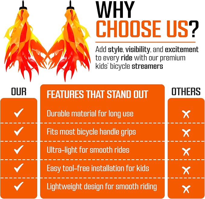 Iconikal 1-Pair Flame Streamers for Bicycle or Scooter Handlebar, 10-Inch Kids Bike, Easy Install