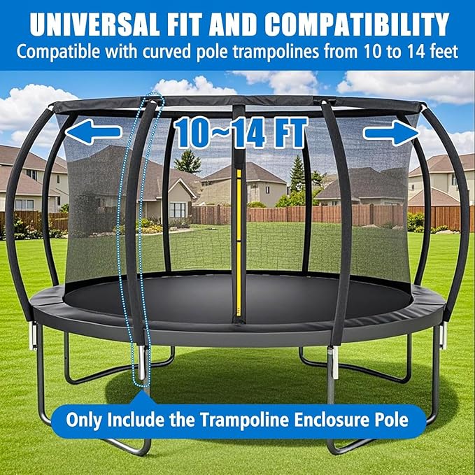 Trampoline Poles Replacement 1PCS, Trampoline Accessories Universal Replacement Parts, to Fit 8-14FT, Includes Foam Sleeve and Hardware with 2 Fixing Methods