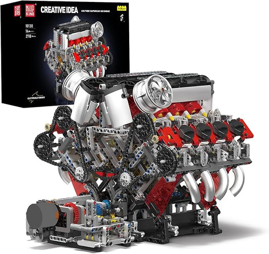 Mould King V8 Engine Building Blocks Sets, V8 Engine Model Kit That Runs, MOC Engineering Model Building Kit with Battery and Motor, 2718 PCS Building Blocks for Adults