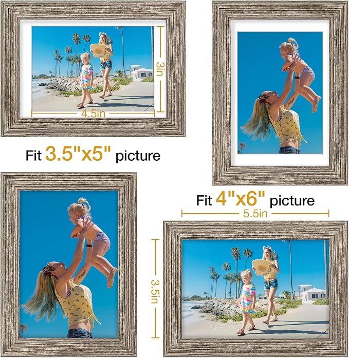 Vittanly 4x6 Picture Frames Set of 9, Wall & Tabletop, Grayish Brown | Display Pictures 3.5x5 with Mat or 4x6 without Mat, Small Photo Frames, Engineered Wood with Shatter Resistant Plexiglass