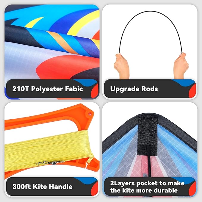 Kite, Large Delta Kites for Kids and Adults, Easy to Fly Rainbow Kites, Durable Multifunctional Beach Kite, Tangle-Free Flight Line, Durable