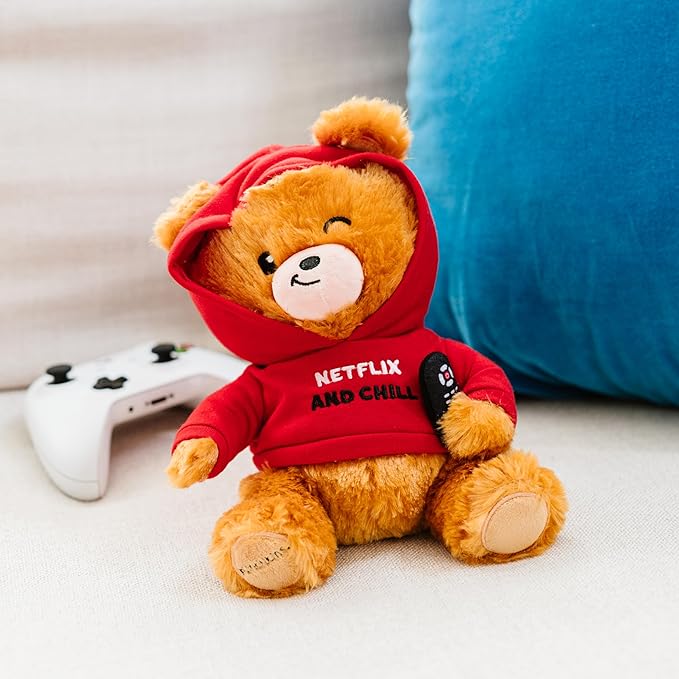 Teddy Bear Plushie - Netflix and Chill Sassy Stuffed Bear, Netflix Themed Gift, Teddy Bear Toy for Gifting