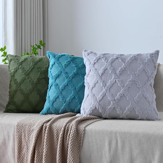 Set of 2 Soft Moroccan Throw Pillow Covers 24x24 Inch Plush Boho Decorative Pillow Cover Accent Cushion Case for Couch Sofa Bed, Teal