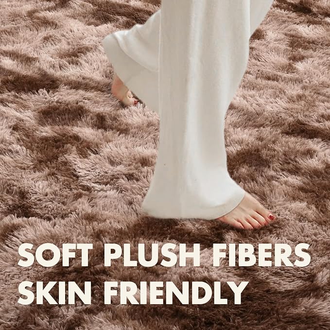 7x10 Ft Extra Large Shag Brown Area Rug for Living Room, Tie-Dyed Ultra Soft Fluffy Furry Rugs for Bedroom Indoor Floor, Aesthetic Carpet for Kids Home Decor (Coffee)