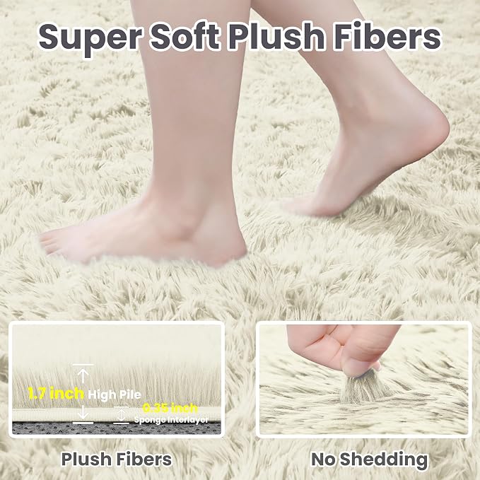 8x10 Area Rugs for Living Room Rug: Soft Fluffy Shag Cream White Rugs for Bedroom, Non-Slip Large Fuzzy Plush Rug Indoor Floor Carpet for Nursery Kids Boys Girl Room, Dorm, Playroom, Modern Home Decor