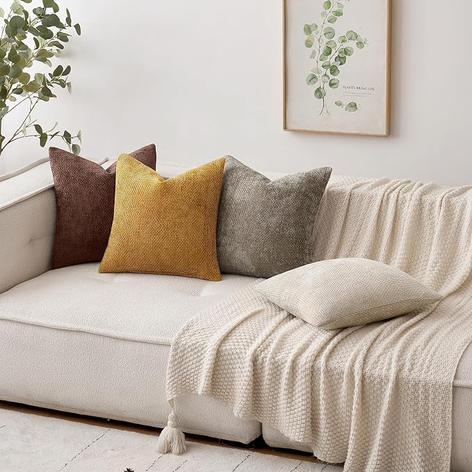 MIULEE Decorative Couch Throw Pillow Covers 18x18 in Red Brown 2 Pack | Modern Boho Accent, Soft Chenille Pillow Covers, Farmhouse Cushion Cases for Home Decor Bed Sofa Living Room
