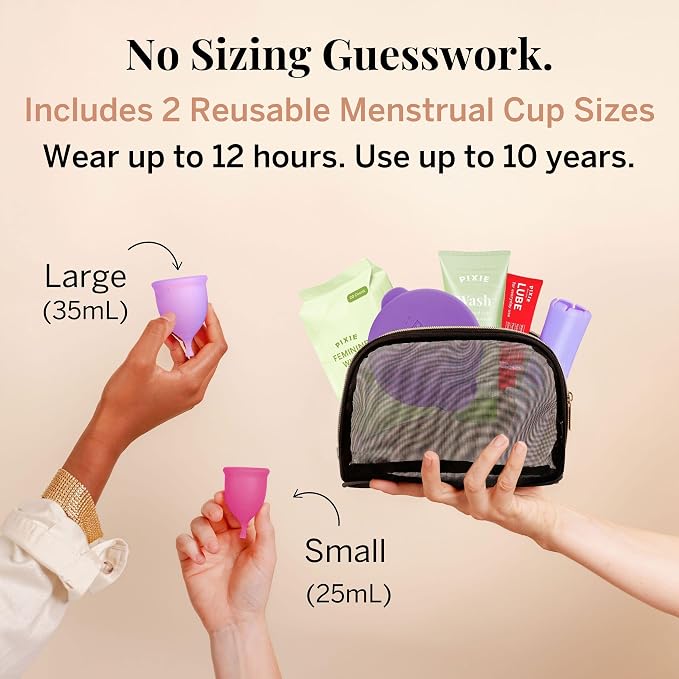 Pixie Menstrual Cup Kit - Best Period Cup Starter Kit for Feminine Care - Proven to Be What You Need to Become A Successful Cup User - 100% Medical-Grade Silicone - Tampon Alternative