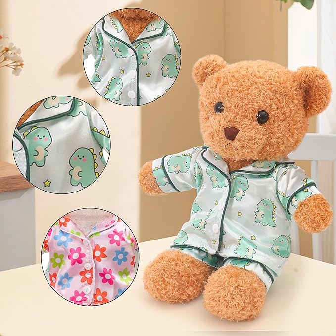 2 Sets Bear Clothes Stuffed Animal Accessories Pink and Blue Bear Clothes Double Layer Muslin Short Sleeve Top and Bottom Fits Most 14-18 Inch