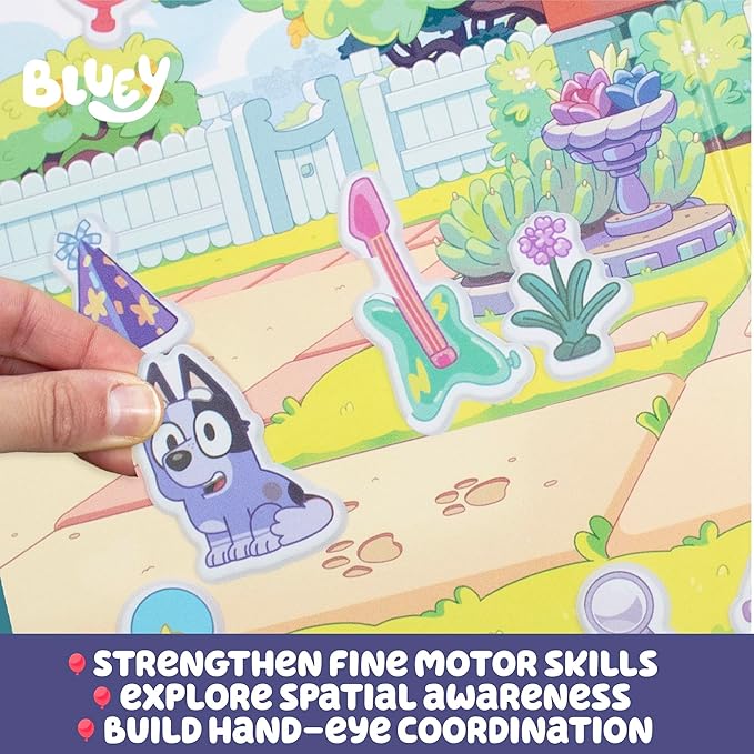 Bluey Mini Sticker Playset, 6-Pack, 45 Reusable Puffy Stickers, Double-Sided Play Scenes, Repositionable, Travel Toy for Kids & Toddlers, Blue