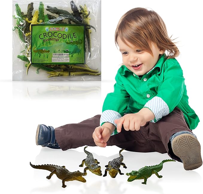 SENSORY4U Crocodile Toys – 16 pcs 6" Alligator Action Figures, Crocodile Hunter Toy, Animal Figures for Party Favors, Gifts, Prizes & Giveaways – Assorted Colors