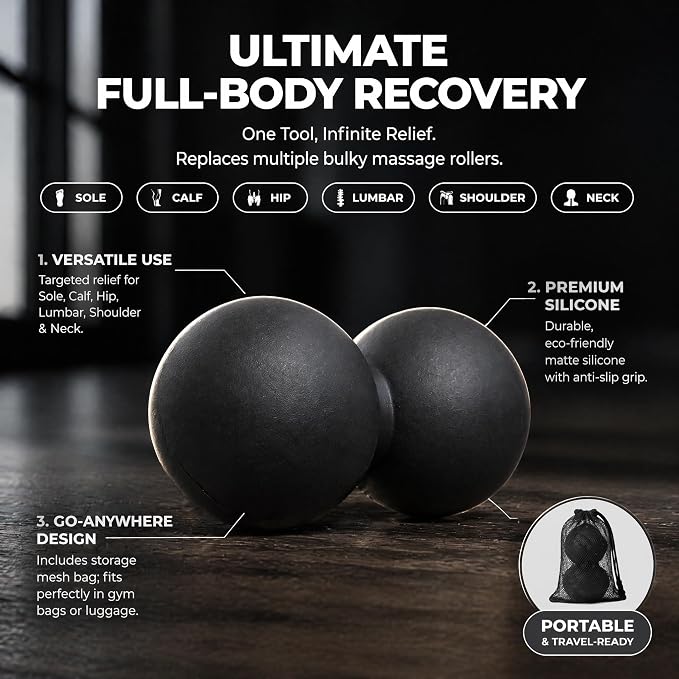 Silicone Peanut Massage Ball—Double-Sided Hockey-Shaped Yoga Ball and Physical Therapy Exercise Ball—A deep-tissue massage tool for myofascial release, muscle relaxation, and acupressure therapy