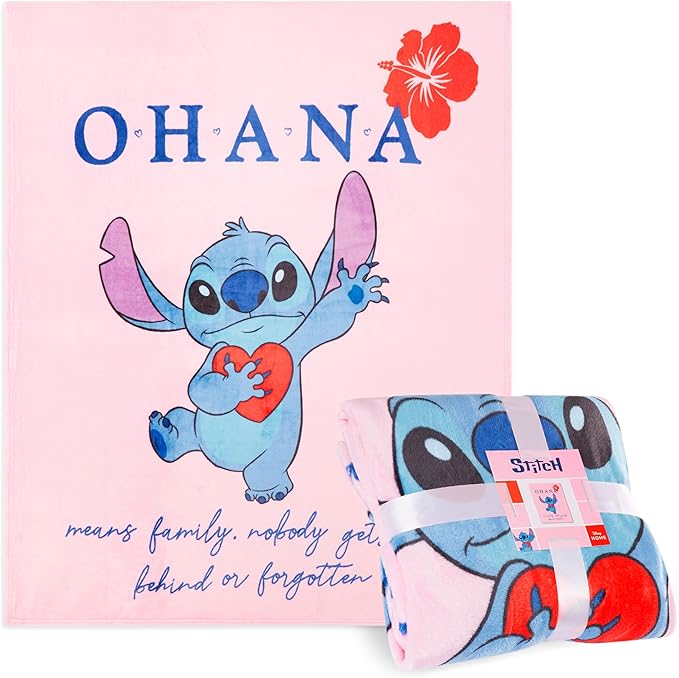 Disney Stitch Throw Blanket Soft Fleece Blanket Bedroom Accessories 59 x 51” (Pink Stitch)