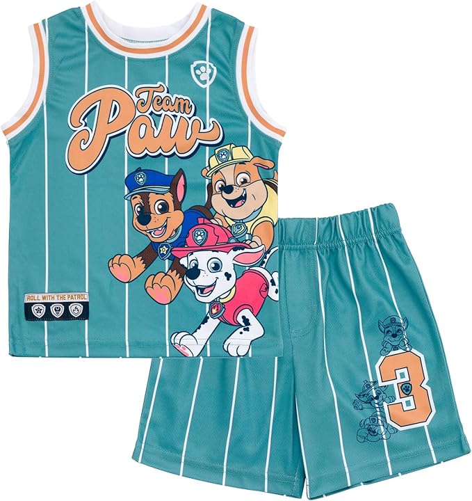 Paw Patrol Mesh Jersey Athletic Tank Top and Basketball Shorts Outfit Set Toddler to Big Kid Sizes (2T - 10-12)