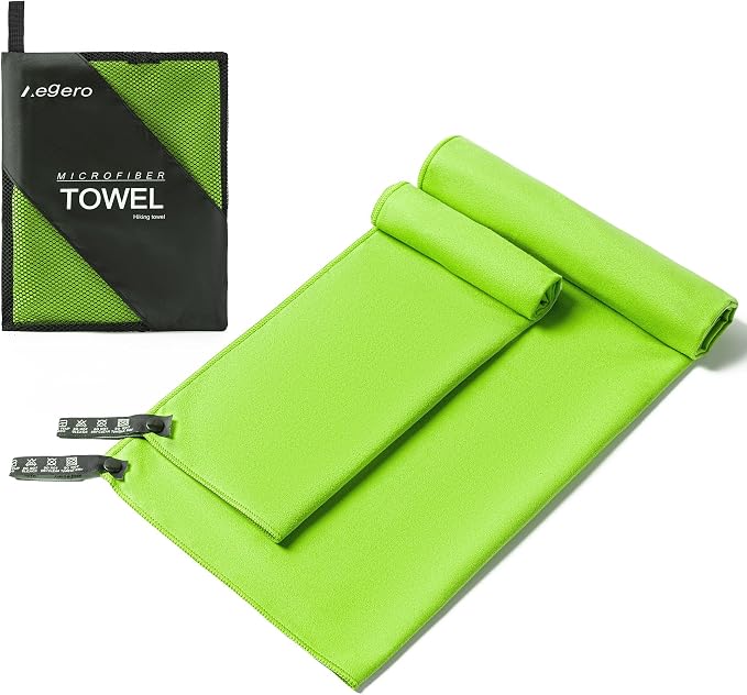 Aegero Camping Towel,2 Pack Microfiber Travel Sports Towel,Quick Dry-Super Absorbent-Ultra Compact-Ultra Soft-Lightweight.Suitable for Gym,Yoga,Trip,Beach,Shower,Backpacking,Pool(Apple Green)