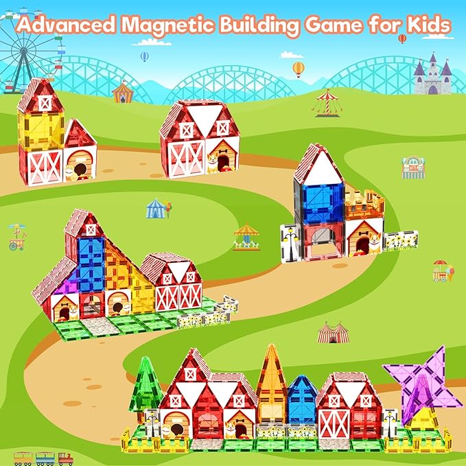 Magnetic Tiles Toddler Toys Garden Farm Animal Set, Magnetic Blocks Montessori Sensory Educational Learning Building Magnet Toys for 3 4 5 6 Year Old Boys Girls, Kids Games Party Birthday Easter Gifts