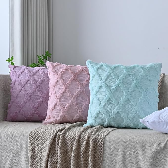 Set of 2 Soft Moroccan Throw Pillow Covers 24x24 Inch Plush Boho Decorative Pillow Cover Accent Cushion Case for Couch Sofa Bed, Light Aqua