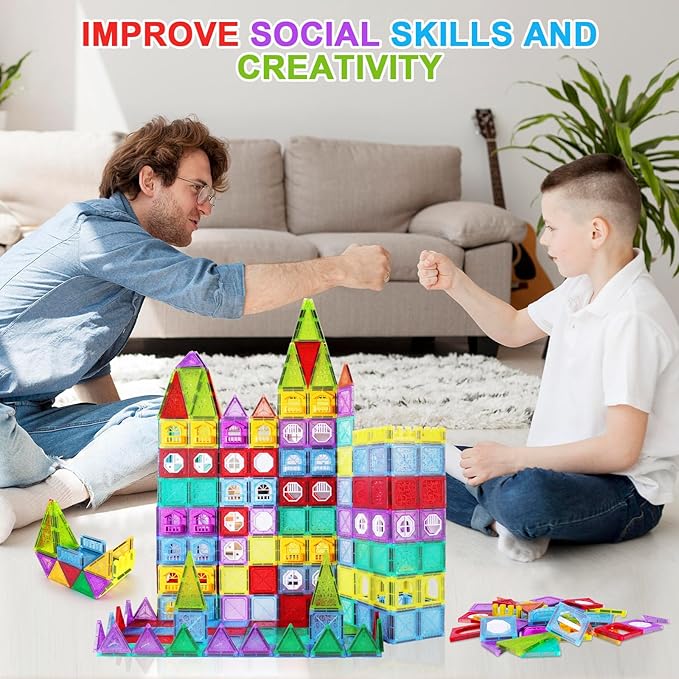 ShowyLive Magnetic Tiles for Kids Ages 4-8, 110PCS Set with 2 Cars, Magnetic Building Tiles,STEM Learning Toy, Safe & Durable, Magnetic Toys for Endless Fun and Educational Play