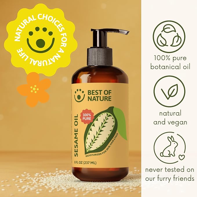 Best of Nature 100% Pure Sesame Oil – Natural Unscented Massage Oil, Deep Moisturizing Body & Skin Oil, Perfect Carrier Oil for Essential Oils, Gallon (128 fl oz)