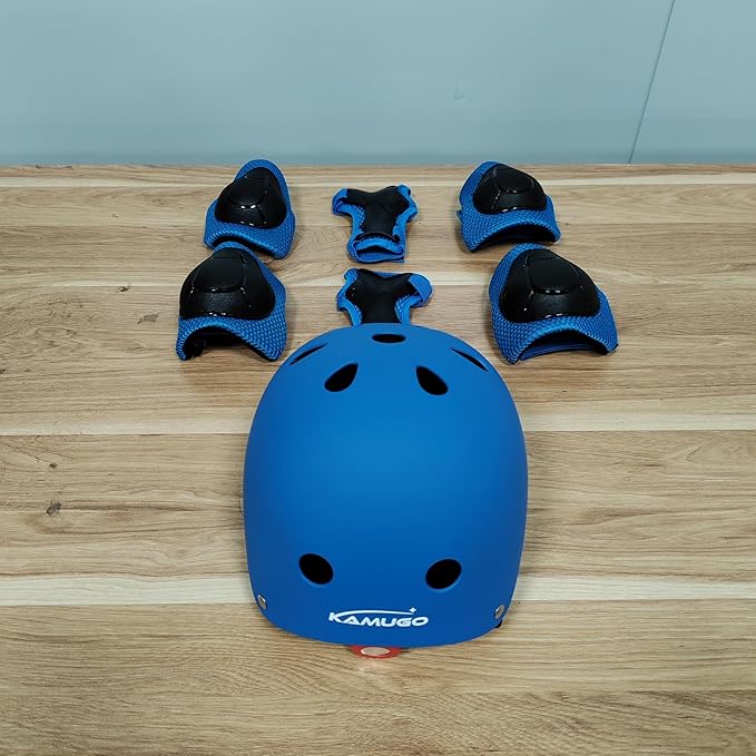 KAMUGO Kids Bike Helmet, Toddler Helmet for Ages 2-8 Boys Girls with Sports Protective Gear Set Knee Elbow Wrist Pads for Skateboard Cycling Scooter Rollerblading