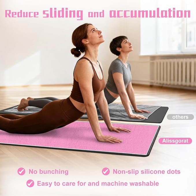 Yoga Towel, Ultra-Absorbent Yoga Mat Towel for Hot Yoga Towel Non Slip, Featuring Ultra-Stylish Prints, Ideal for Workouts, Hot Yoga, Bikram, Pilates Equipment,72 x 27 in,Pink