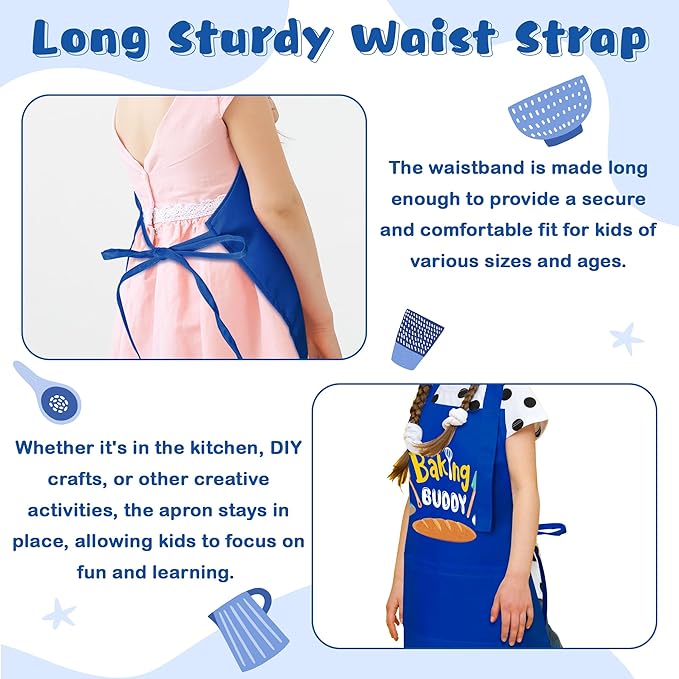 R HORSE 2Pcs Kid Apron and Chef Hat Set, Blue Adjustable Children Kitchen Toddler Apron for Boys, Dress up Role Play Chef Toy Funny Birthday Gift for Kids Cooking Baking Painting