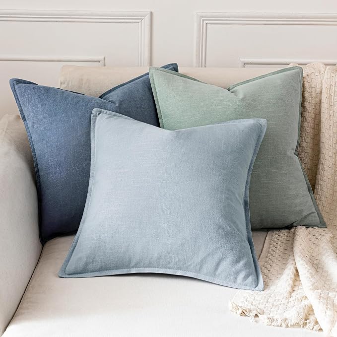 MIULEE Decorative Linen Euro Sham Pillow Covers 24x24 Inch Blue Ashes | Boho Farmhouse Neutral Couch Throw Pillows for Bed, Pack of 2 Accent Coastal Modern Pillowcases, Sofa Livingroom Home Decor