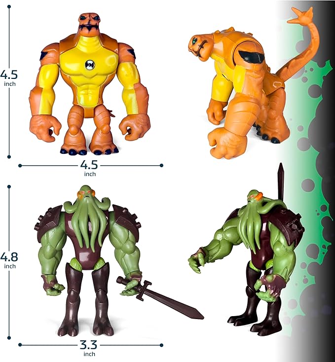 Toysvill Inspired by Cartoons Action Figures - Set of 11 Toys [Grey Matter, Rath, Slapback, Hot Shot, Armored, Shock Rock, Vilgax, Rustbug Ben, Humungousaur, Omni Enhanced Overflow]