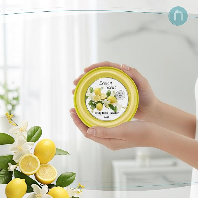 R-NEU Body Powder for Women with Powder Puff, 100% Talc-Free, Luminous Lemon Scented Dusting Powder, After Bath for Soft Skin, Extra Large, (2 Pack, 5oz Each)