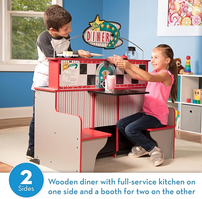 Melissa & Doug Double-Sided Wooden Star Diner Restaurant Play Space