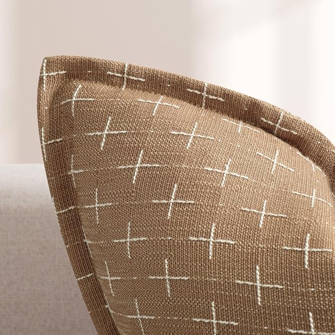Throw Pillow Pillow Covers 18x18 Set of 2 Soft Polyester Textured Pillow Covers with Stylish Flange Edge Cozy Farmhouse Throw Pillows for Couch Bed Sofa Living Room Camel