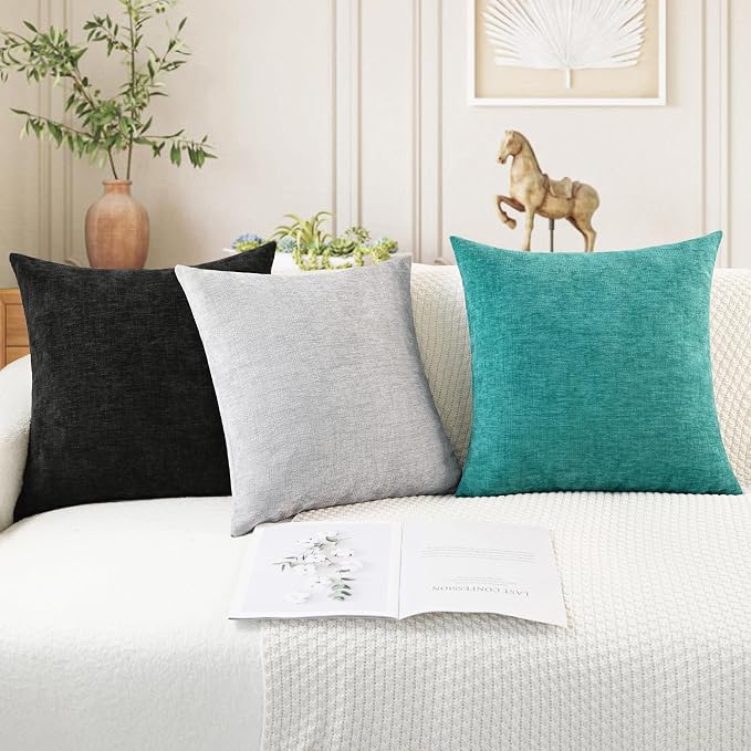 CaliTime Decorative Throw Pillow Covers 18 X 18 Inches Moonbeam Gray | Pack of 4, Cozy Chenille Cushion Cases for Sofa Bed Living Room Farmhouse Home