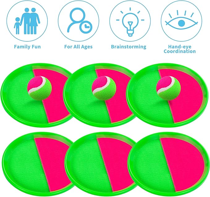 Outside Toys for Kids Ages 4-8 - Toss and Catch Ball Set, Kids Outdoor Games Yard Games for Kids and Adults with 6 Paddles and 3 Balls Toys for 3 4 5 6 7 8 Year Old Boys Girls Birthday