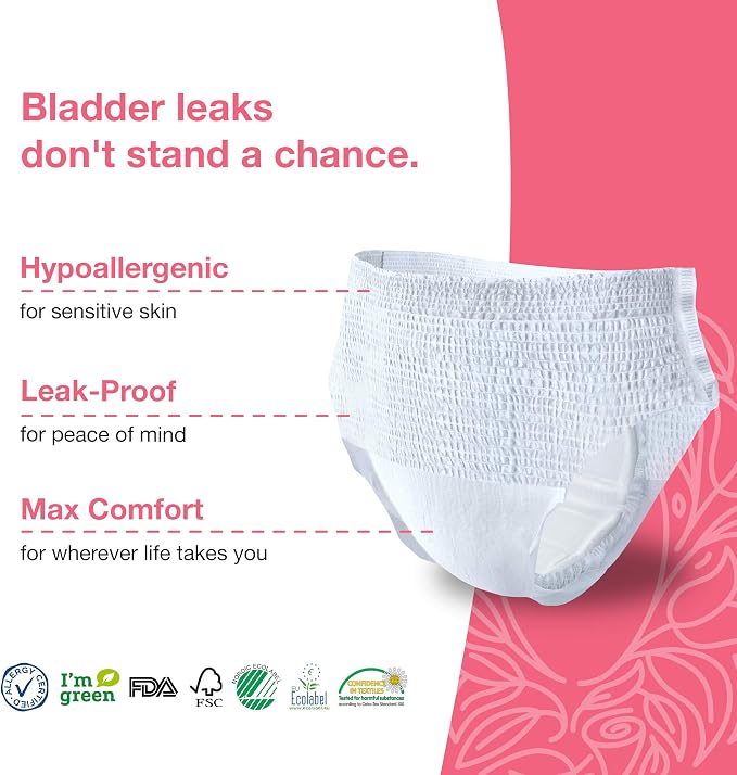 Veeda Natural Adult Incontinence Underwear for Women - Postpartum Underwear for Bladder Leakage Protection - Disposable Underwear with Maximum Absorbency - X-Large Size - 20 Count