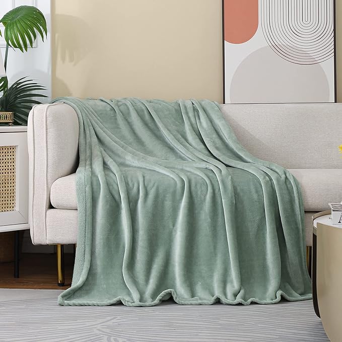 Saga Green Fleece Plush Throw Blanket 50"x60"for Couch Fuzzy Cozy Flannel | Super Soft Lightweight Microfiber Blanket for Sofa Bed bedroom Home Decor All Season,Birthday Gifts for Women Mom Adult