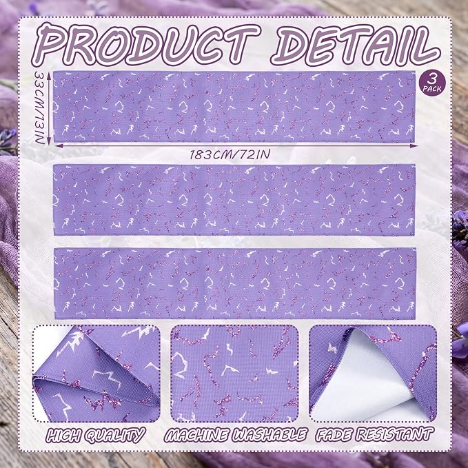 3 Pcs Kpop Party Table Runners 72 x 13 Inch Purple Lightning Table Runners Birthday Party Decorations Reusable Linen Lightning Crack Print Tabler Cover for Korean Kitchen Dining Supplies