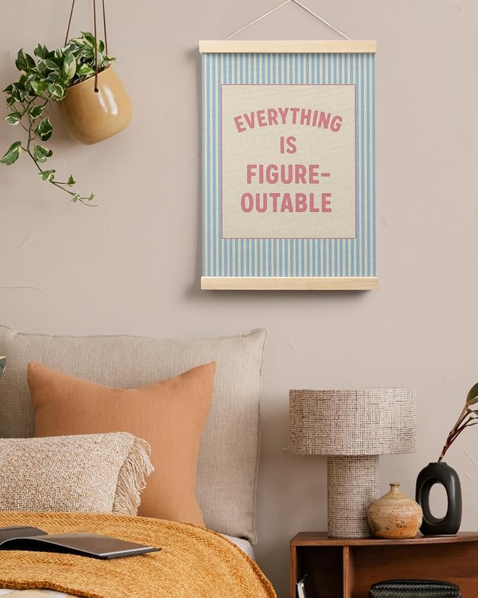 FGFK Everything Is Figureoutable Positive Affirmations Wall Art Poster Hanger Frame, Preppy Pink and Blue Inspirational Canvas Prints Framed Wall Decor for Office Classroom Home Bedroom, 12x16 Inch