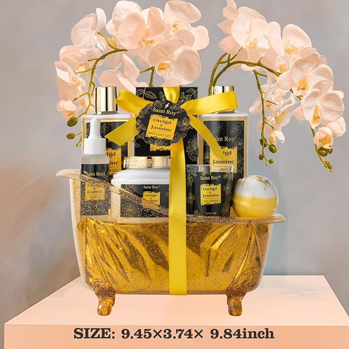 Spa Gift Basket Set, Pampering Home Spa Gifts for Women & Men Home Spa Gift | Spa gift set Christmas Gifts, Spa Kit Self-care Gifts, Spa Collection, Orchid Jasmine Bath and Body Gift, Spa Gifts Mom Dad