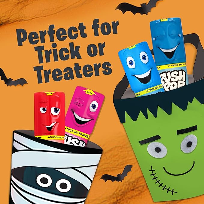 Push Pop Halloween Candy Variety Pack, 10 Ct Lollipops Individually Wrapped in Fruity Flavors, Bulk Individually Wrapped Hard Candy, Birthday Party Favors, Trick or Treat, Halloween Bowls, Kids Gifts