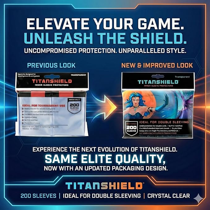TitanShield 200 Premium 60-Microns Ultra Clear Standard Size Perfect Exact Fit Inner Card Sleeves. Perfect for Double-sleeving and Compatible with Pokémon Cards MTG Magic The Gathering Lorcana