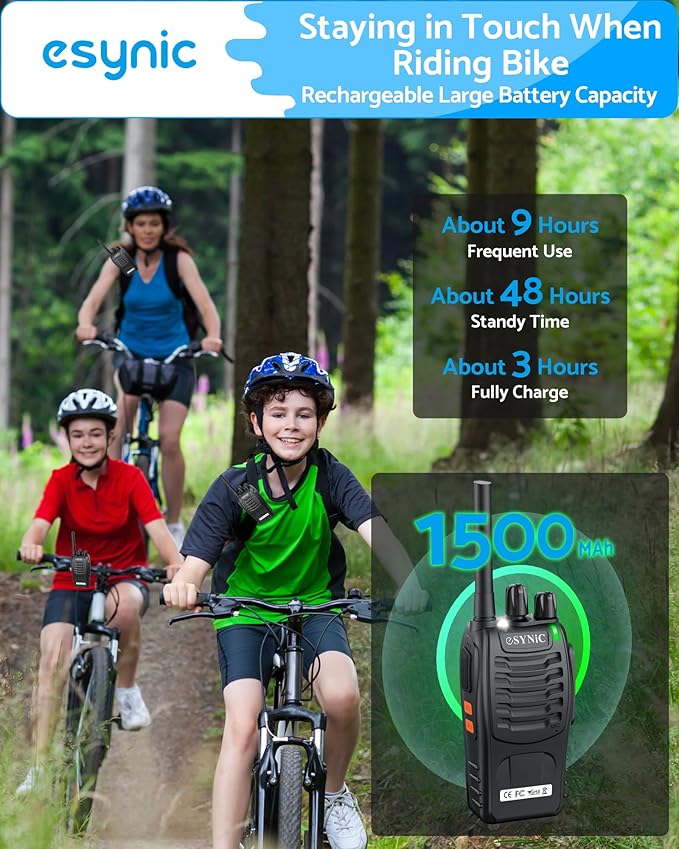Walkie Talkies for Adults,eSynic 2Pcs Professional Walkie Talkies Rechargeable Long Range 2 Way Radio Handheld Portable Walkie Talkies Supports VOX&16 Channel with LED Light Original Earpieces etc