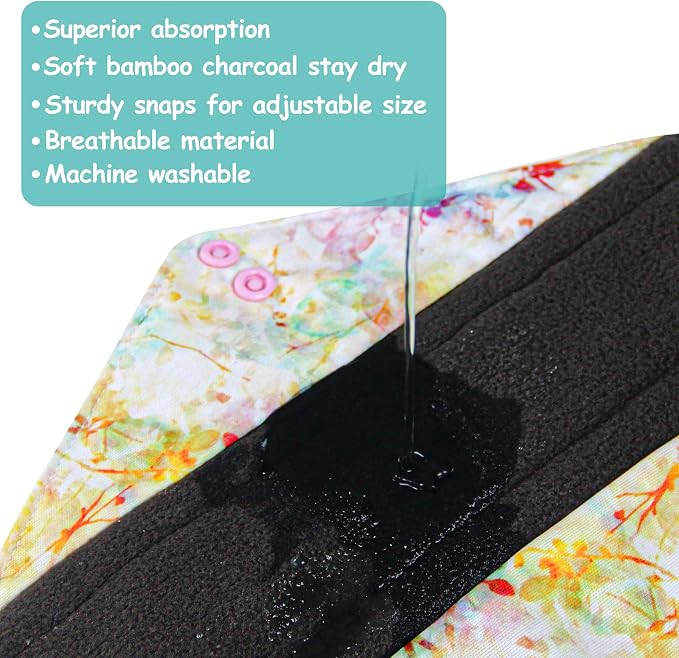 Leekalos Reusable Menstrual Pads - Bamboo Menstrual Cloth Pads | Light Incontinence Pads | Reusable Sanitary Pads - Pack of 6, 1 Cloth Mini Wet Bag
