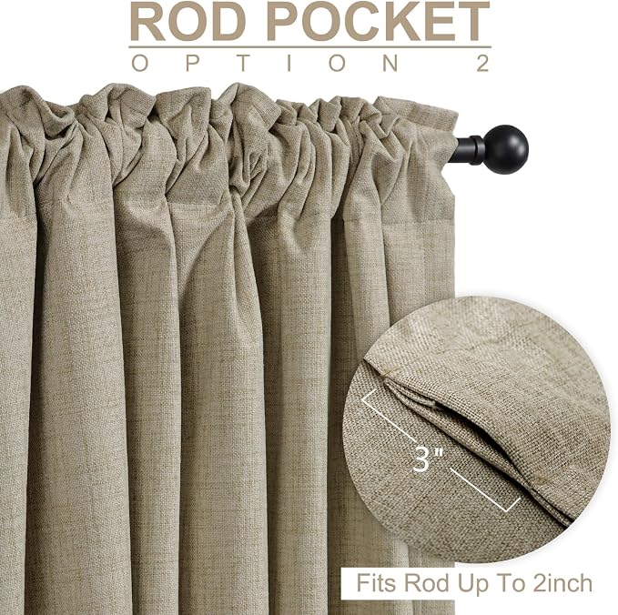 100% Blackout Shield Linen Blackout Curtains for Bedroom 108 Inches Long, Back Tab/Rod Pocket Living Room Drapes, Thermal Insulated Blackout Curtains 2 Panels Set, 50" W x 108" L, Plaza Taupe