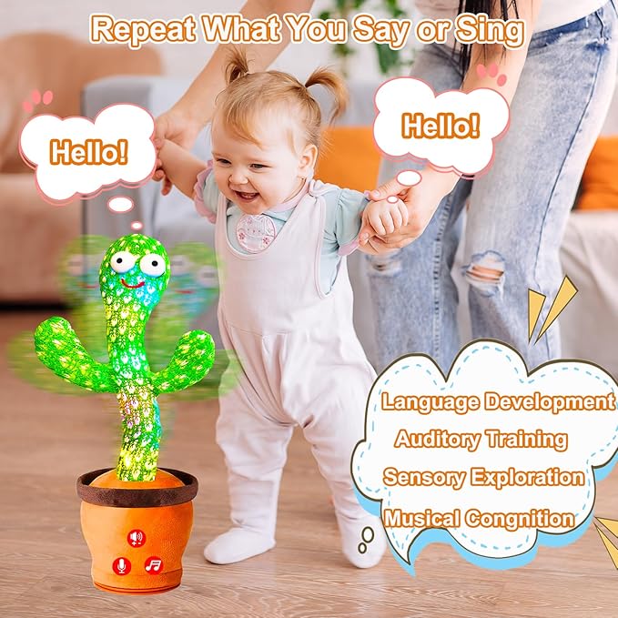 Baby Toys Interactive, Dancing Talking Cactus Toy Volume Adjustable, Mimicking Singing Repeating, Kids Toddler Infant Baby Toys Gifts for Boys Girls, Valentine's Day Gifts for Kids Baby Todder