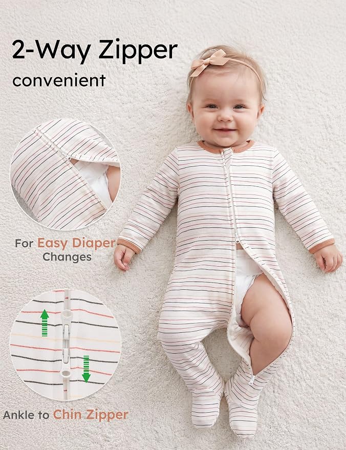 Yoofoss Baby Pajamas 100% Organic Cotton Baby Sleepers for Newborn 0-3 3-6 6-9 Months Boys Girl Clothes 3pcs Footed PJs