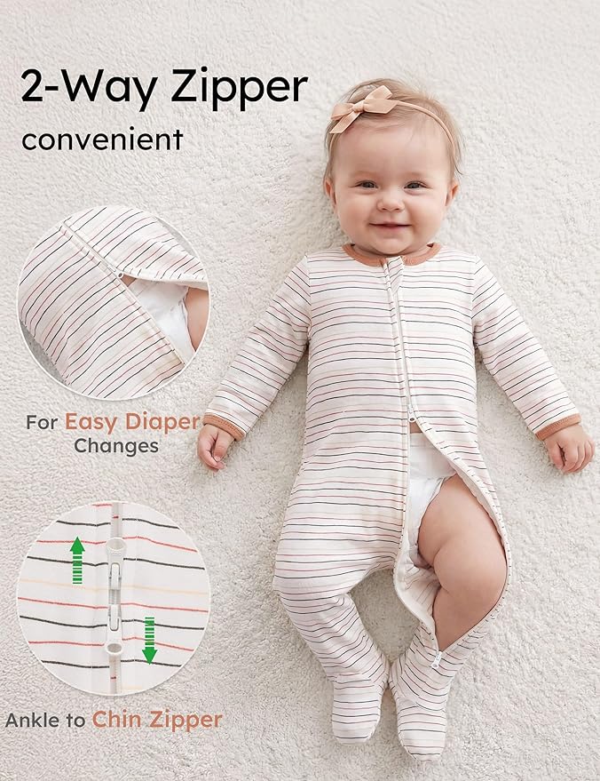 Yoofoss Baby Pajamas 100% Organic Cotton Baby Sleepers for Newborn 0-3 3-6 6-9 Months Boys Girl Clothes 3pcs Footed PJs