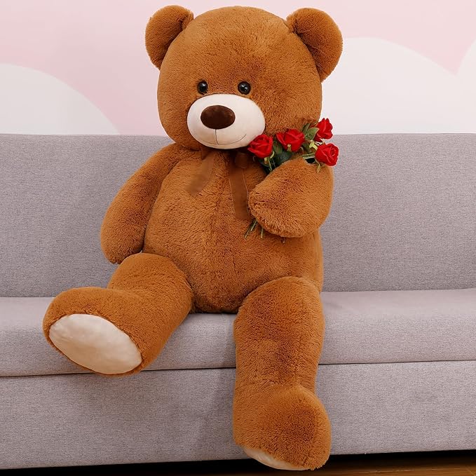 MorisMos Giant Teddy Bear Stuffed Animal 4 Ft,51'' Big Brown Teddy Bear for Girlfriend Boyfriend Wife Mom Fiancée Valentine's Gift,Large Stuffed Bear Plush for Christmas Birthday Baby Shower,Brown